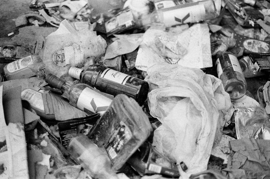 A row of five large black wheeled rubbish bins with yellow lids are lined up against a plain, light-colored wall, positioned on a concrete surface. The bins have white oval labels with blue and black 